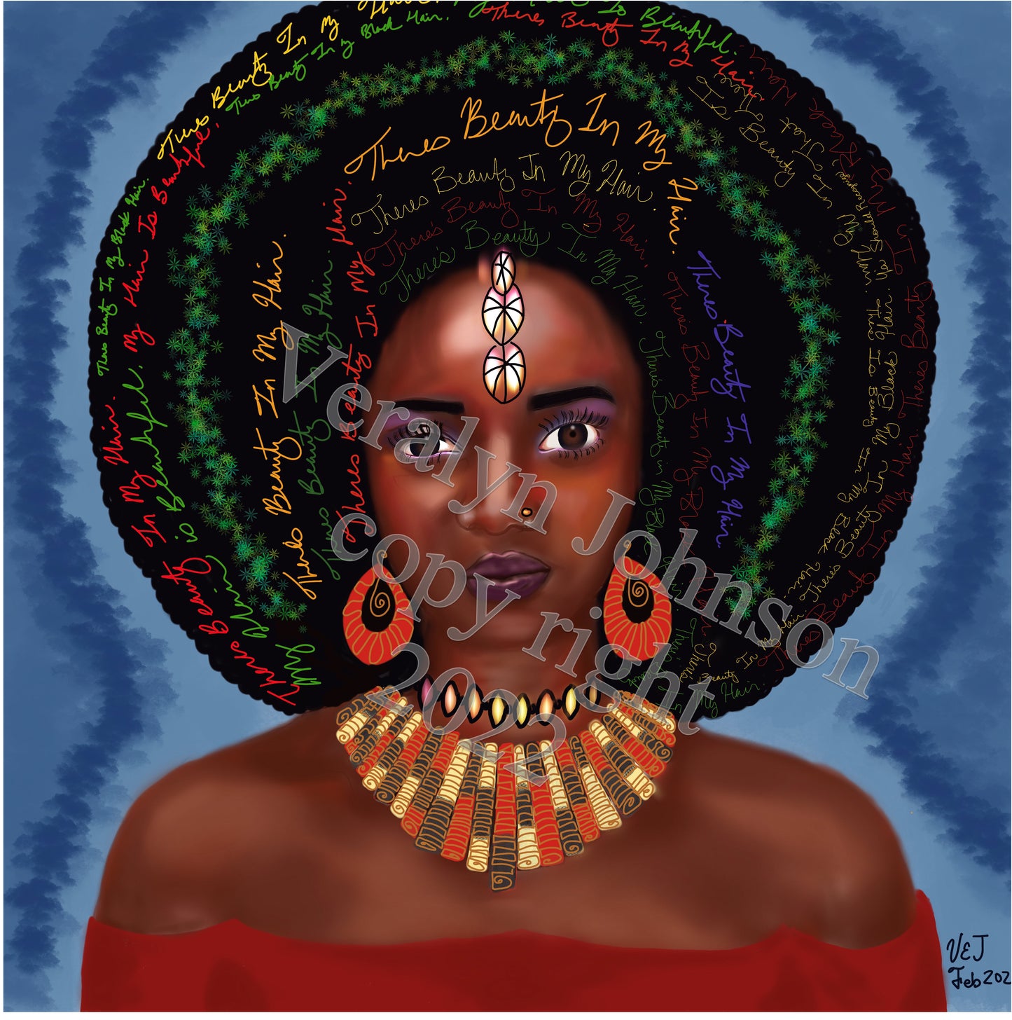 Beauty of Black Hair Digital Painting on Canvas