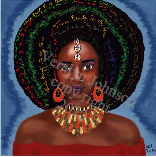 Beauty of Black Hair Digital Painting on Canvas